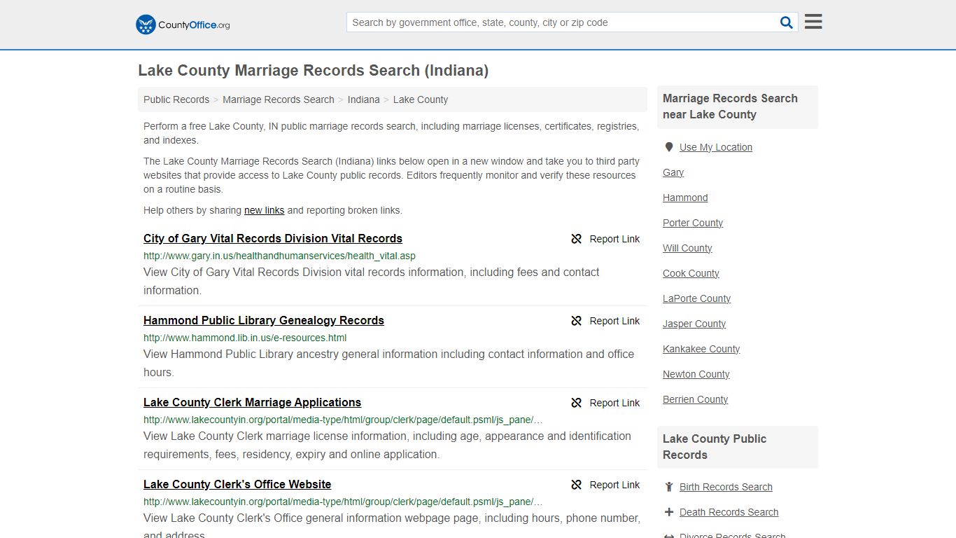 Lake County Marriage Records Search (Indiana) - County Office