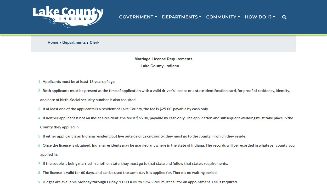 Marriage Licenses - Lake County, Indiana